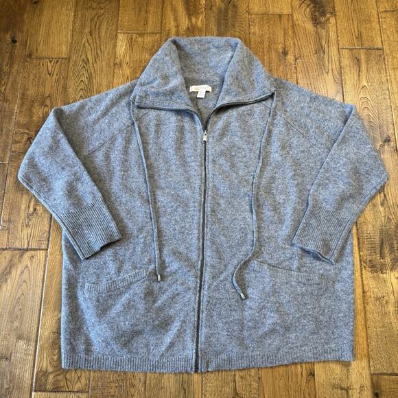 Ellen Tracy Jackets & Blazers - Ellen Tracy Full Zip Jacket Womens Sz M Grey 100% Wool Drawstring Collar